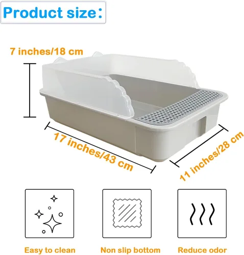 Vista 5 de Caja de arena abierta para gatos con lado alto, bandeja antisalpicaduras para gatos, inodoro para gatitos con cuchara, arena extraíble semicerrada