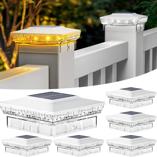 Vista 11 de btfarm Paquete de 8 luces solares para punta de poste al aire libre, 2 modos de color 16 luces LED para postes de valla se ajustan a 4x4 3.5x3.5