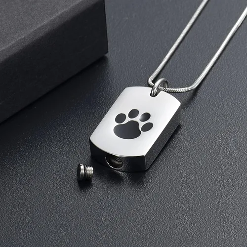 Vista 7 de Collar de urna de cremación para cenizas para mascotas, joyería conmemorativa de cenizas con estampado de patas, colgante de recuerdo, deja una foto