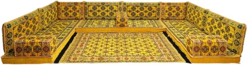 Vista 83 de arabicsofa Sofá en forma de U de estilo árabe para el suelo – Juego de Majlis hecho a mano – Sofá de estilo bohemio