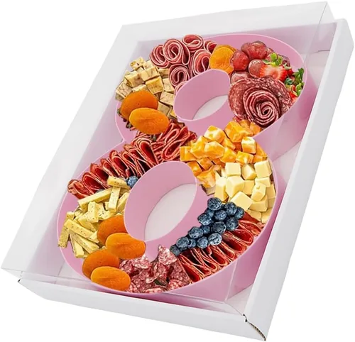 Vista 62 de Bandeja de papel rellenable de 12.5 pulgadas con números y letras de cartón, tablero de charcutería, bandeja para cupcakes dulces, caja decorativa