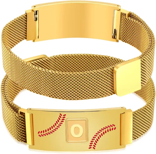 Vista 11 de Fervia Regalos de graduación de Pascua para hombres, pulsera con inicial de béisbol, color negro, plateado, dorado, acero inoxidable, pulseras