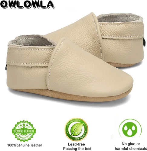 Vista 2 de OWLOWLA Zapatos de bebé de suela suave, zapatos de cuna de cuero para primeros pasos, mocasines para bebés, zapatos para niños y niñas
