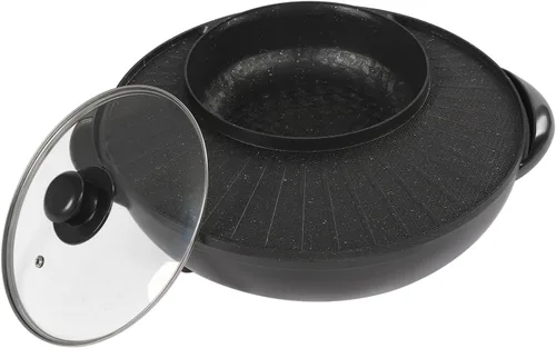Vista 7 de Combo eléctrico de olla caliente y parrilla, con forma de sol y luna 2 en 1, parrilla de barbacoa y olla caliente de aluminio de 14 pulgadas de 5