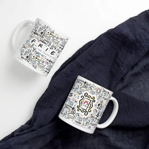 Vista 2 de Trend Setters Friends the Television Show – 25 años – Mercancía oficial – Taza de café o té de cerámica blanca de 11 onzas – perfecta para regalar