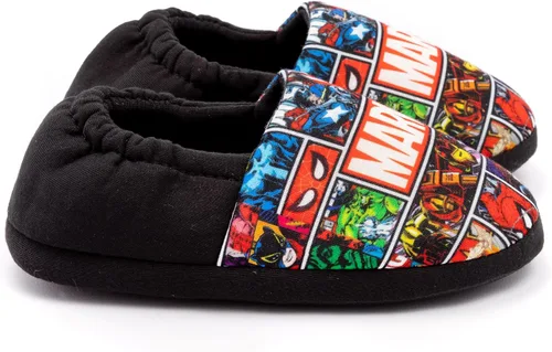 Vista 4 de Marvel Avengers - Pantuflas para niños y niños, zapatos de casa de cómics, Negro