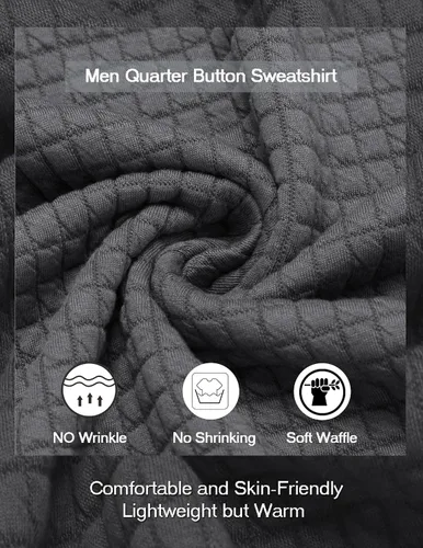 Vista 5 de COOFANDY Sudadera con cuello de cuarto para hombre, suéter de manga larga con diseño de gofres
