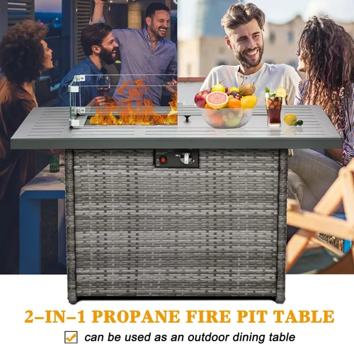 Vista 7 de LayinSun Mesa para fogata de gas propano de 44 pulgadas, 55000 BTU rectangular con protector de viento de vidrio para patio exterior, terraza