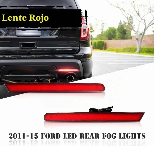 Vista 2 de Luces LED de Reflector de Parachoques Completas con Lente Roja Compatibles con Ford Explorer 2011 2012 2013 2014 2015 - Funcionan como Luces