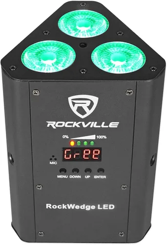 Vista 8 de Rockville RockWedge LED 54W RGBWA+UV - Luz Par alimentada por batería, DMX inalámbrico, recargable, diseño compacto, para DJs y eventos, 2 piezas