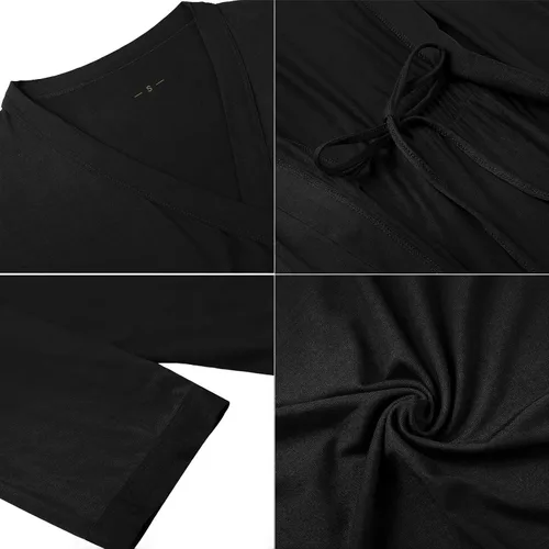 Vista 5 de Samring Bata para mujer, kimono, suave bambú, ropa de dormir, bata de baño de punto corto para mujer, tallas S-XXL