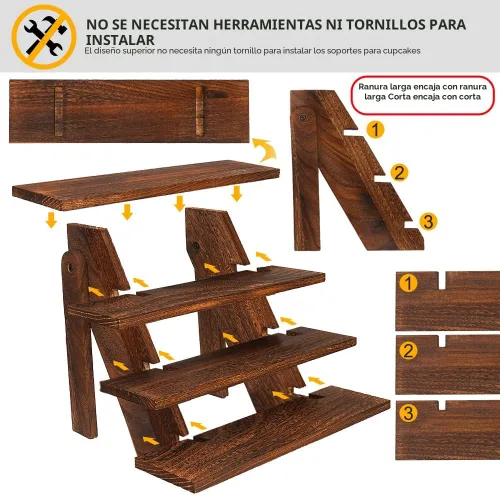 Vista 6 de Manspdier Soporte de exhibición de madera para cupcakes de madera, sin herramientas, elevadores rústicos para exhibición, ideal para manualidades