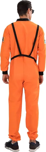 Vista 6 de EraSpooky Disfraz de astronauta para hombre disfraz de Halloween para adultos tallas XS-XL para fiesta de disfraces y cosplay color naranja y blanco