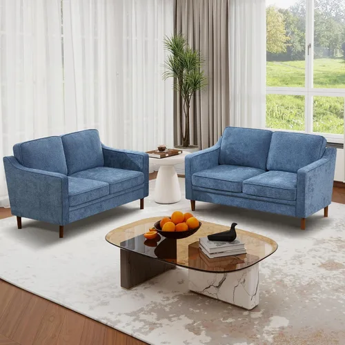 Vista 4 de Kingfun Sofá de Chenille de 56", Sofá de Dos Plazas, Sofá Moderno de Mediados de Siglo con Marco de Madera Maciza para Sala de Estar y Dormitorio