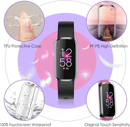 Vista 3 de Fintie Paquete de 4 fundas protectoras de pantalla compatibles con Fitbit Luxe, TPU suave, protector completo de pantalla, 2 negros, 2 transparentes