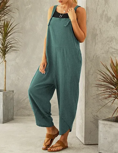 Vista 3 de Qiaomai Enterizo holgado y ajustable con tirantes para mujer con bolsillos