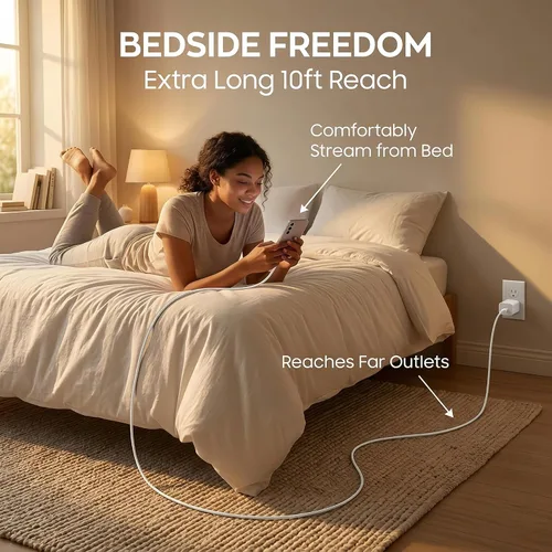 Vista 2 de TT&C Cargador de pared USB-C de 45 W con cable extralargo de 10 pies Adaptador de corriente de carga rápida para Samsung Galaxy S26, S25, S24
