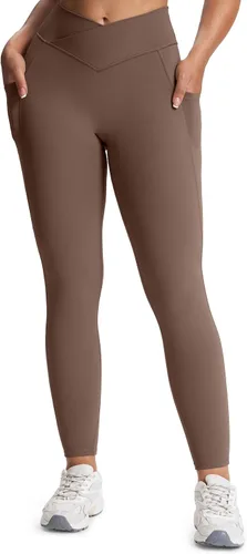 Vista 136 de Aoxjox Trinity - Pantalones de yoga de cintura alta con bolsillos para mujer, control de abdomen, cintura cruzada, leggings de entrenamiento suaves