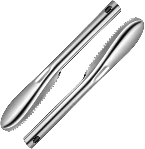 Vista 9 de Desincrustador de pescado de acero inoxidable para desincrustar peces sin ensuciar, resistente removedor de escamas de pescado, herramienta 1 Pieza