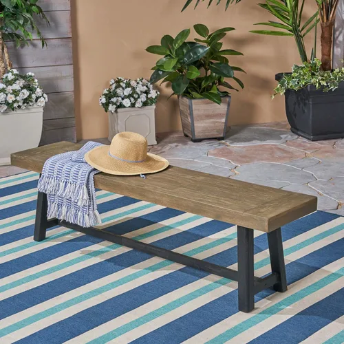 Vista 2 de Christopher Knight Home Toby Outdoor Banco de madera de acacia, acabado gris arenado y negro