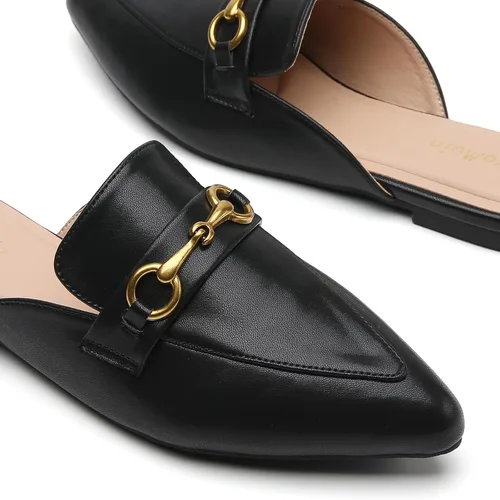 Vista 3 de Mules con hebilla para mujer, puntera puntiaguda, sin espalda, planas, deslizantes, zapatos tipo mocasín