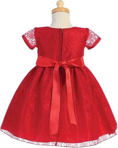 Vista 2 de Lito C523 Vestido de encaje rojo de Navidad para niñas