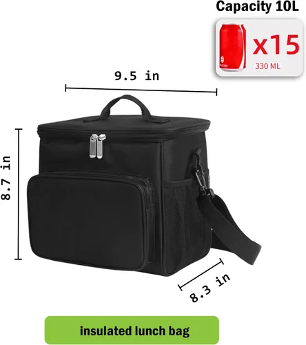 Vista 6 de Lonchera térmica y lonchera para adultos, hombres y mujeres, lonchera Oxford grande a prueba de fugas térmica de 10 litros para el trabajo, picnic
