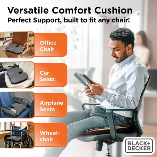 Vista 3 de BLACK+DECKER Cojín de asiento de espuma viscoelástica acolchada y tejida en U para silla de oficina, coche, silla de ruedas y avión – Ergonómico
