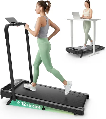 Vista 10 de UREVO Strol 2E Pro Smart Walking Pad Treadmill with APP, 12% Incline, Compact Walking Pad with Safety Handle, Plug & Play, Desk Treadmill with LED
