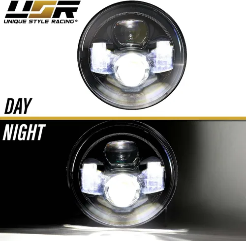 Vista 6 de USR 97-06 Wrangler TJ Faros LED de proyector redondos de 7" Pulgadas H6024 con carcasa negra 6024 Haz alto/bajo, faro sellado H6014 (Par) Compatible