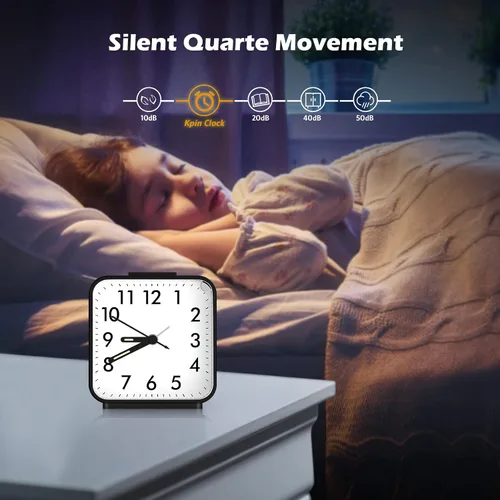 Vista 4 de Reloj despertador analógico, reloj de noche alimentado por batería, reloj de viaje silencioso sin tictac con luz nocturna, repetición, fácil