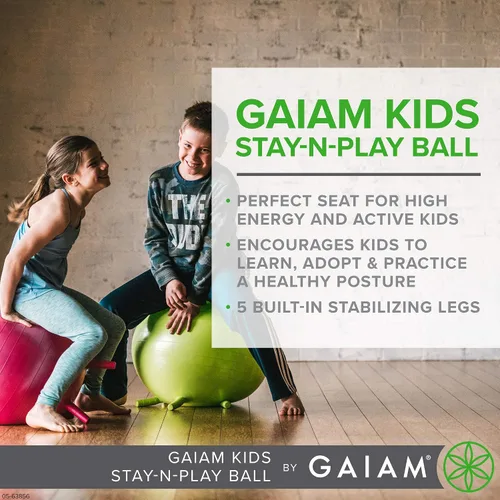 Vista 2 de Gaiam Kids Stay-N-Play - Pelota de equilibrio para niños, silla escolar flexible, asiento alternativo activo para escritorio de aula con patas