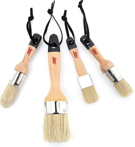 Vista 9 de Juego de 4 pinceles de cera de tiza, incluye 3 pequeños para pintura de muebles y 1 juego de pinceles de pintura de cerdas grandes compatibles