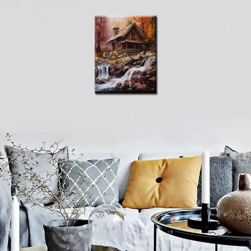 Vista 2 de Tucocoo Pintar por números de cabina en otoño, pintura sobre lienzo, pintura con pinceles, pinturas acrílicas, perfecta para pintar por números