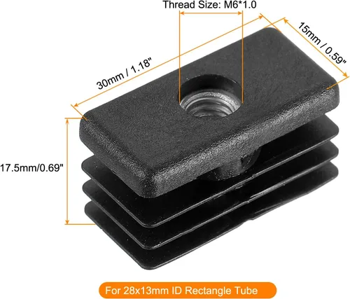 Vista 2 de Uxcell 8 piezas de insertos para tubos rectangulares con rosca M6, para tubo rectangular de diámetro exterior de 1.18 x 0.59 pulgadas, enchufe