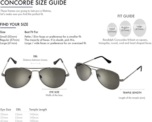 Vista 3 de Randolph USA Concorde Classic Aviator Gafas de sol para hombres o mujeres 100% UV