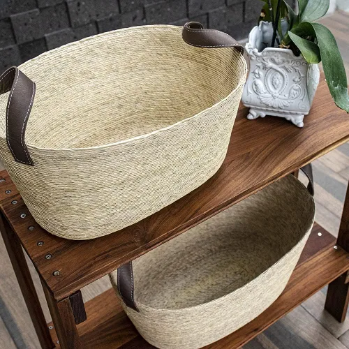 Vista 7 de GOMERO - Canasta de palma hecha a mano, ecológica, fabricada con materiales biodegradables, perfecta para usar como decoración, como cesta