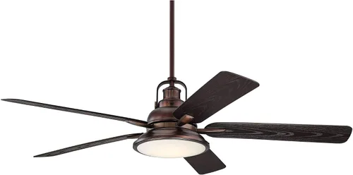 Vista 2 de Casa Vieja Ventilador de techo de 60 pulgadas con núcleo de casa de campo industrial rústico e industrial para exteriores, 5 aspas, luz LED, control