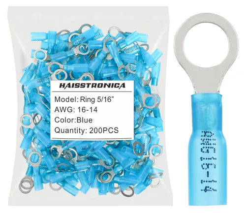 Vista 51 de haisstronica 100 conectores de anillo termorretráctiles de grado marino azul de 1/4 pulgadas, conectores de terminales de anillo de cobre rojo