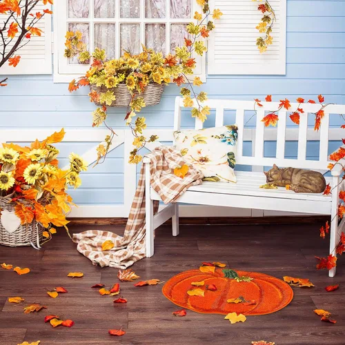 Vista 6 de AnyDesign Alfombra de baño de otoño, bonita alfombra de baño con forma de calabaza, alfombra de ducha antideslizante naranja otoñal, alfombra