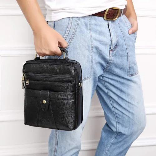 Vista 6 de Bolso bandolera de cuero genuino para hombre