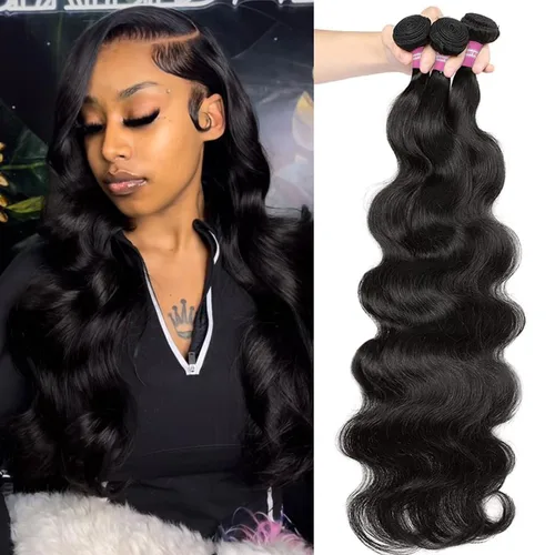 Vista 43 de DMKEEP Extensiones de cabello humano ondulado con cierre, 12, 14, 16+10 pulgadas, 100% cabello virgen brasileño sin procesar, 3 paquetes con cierre