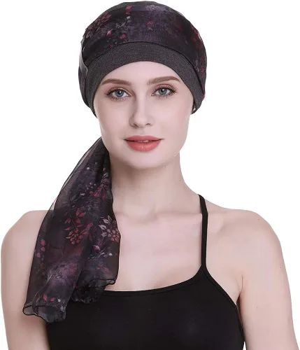 Vista 4 de Elegante gorro de quimioterapia con bufandas sedosas para mujeres con cáncer para pérdida de cabello