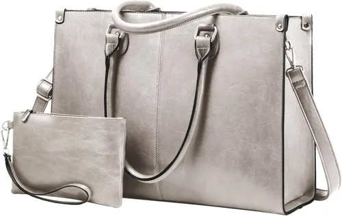 Vista 15 de LOVEVOOK - Bolsa de mano para laptop para mujer, bolsa de trabajo profesional de 15.6 pulgadas con embrague a juego, bolsa de cuero vintage