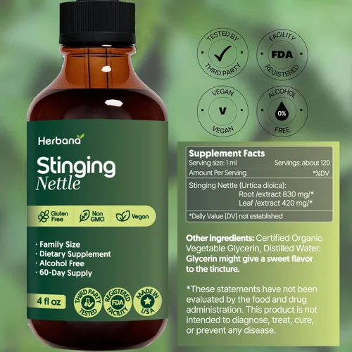 Vista 2 de Extracto líquido de hoja y raíz de ortiga picante, 4 onzas líquidas, soporte urinario y renal natural para hombre y mujer, Urtica Dioica orgánica