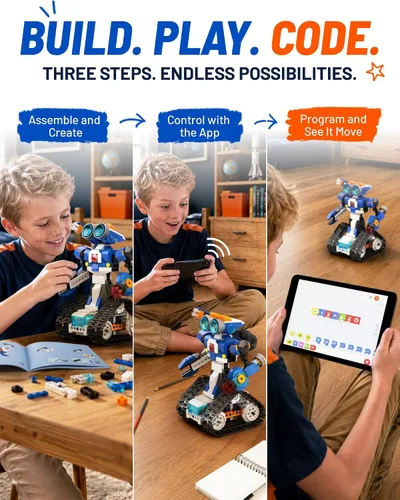 Vista 3 de Apitor STEM Robot Toy 6 en 1 Kit de construcción de robot para niños de 8 a 12 años, aplicación de control remoto, juguetes de codificación STEM