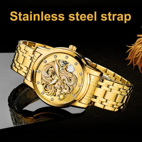 Vista 6 de Weicam Reloj de lujo mecánico de lujo con esqueleto automático automático de acero inoxidable Lumious reloj de dragón tallado con esfera de diamante