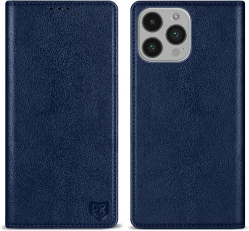 Vista 26 de ZZXX Funda tipo cartera para iPhone 14 con bloqueo RFID, soporte de ranura para tarjetas, funda protectora de cuero magnético fuerte plegable