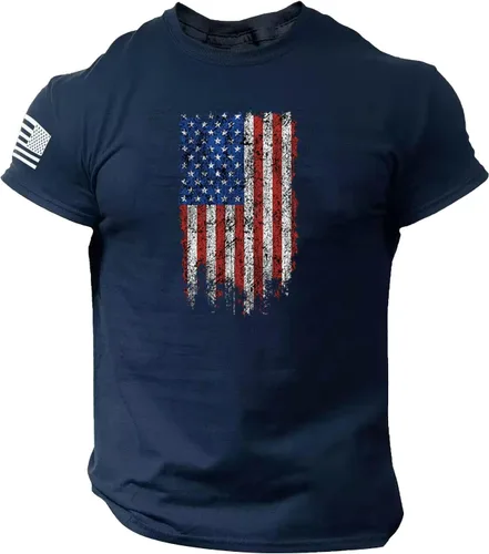 Vista 5 de Camisetas de verano para hombre, estilo casual, ajustado, manga corta, de algodón, patriótica, de Estados Unidos, con bandera americana, camiseta