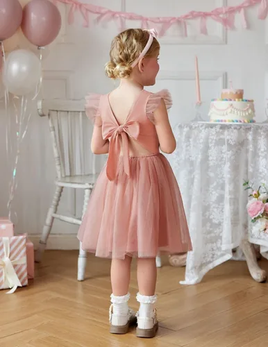 Vista 3 de Arshiner Vestido tutú de verano para niñas pequeñas, de tul sin espalda, para fiesta, cumpleaños, vestidos de algodón, 2-6 años
